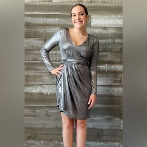 entro metallic silver midi cocktail party dress holidays & special events D19568
